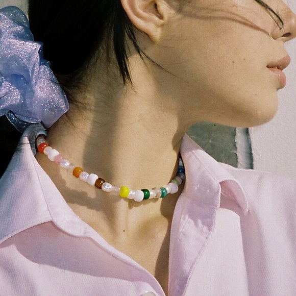 Large Genuine Freshwater Pearl Colorful Beaded Rainbow Choker Necklace - Picture 7 of 8